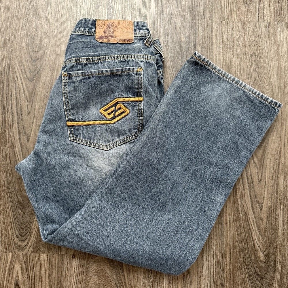 Enyce Jeans Mens 35x30(tag32)Blue Baggy Skater Street Urban Embroidery Y2K